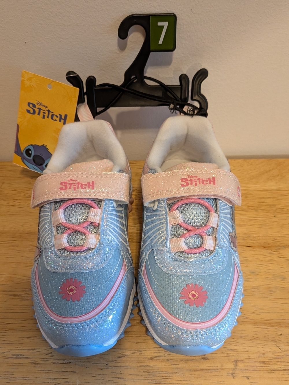 Disney Stitch Light Blue & Pink Girls' Sneakers with Hook-and-Loop Strap